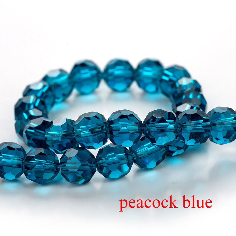 Perlen 30 stücke 8mm Runde Facettierte Kristall Glas Perlen für Herstellung Von Schmuck Diy Perlen Abstandshalter Glas Perlen für schmuck Machen: Pfau Blau