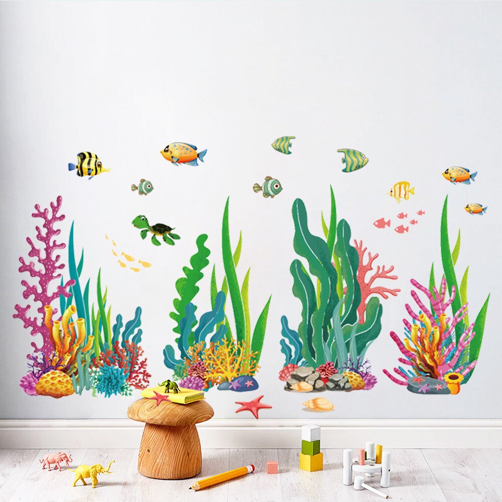 Creatieve Onderwaterwereld Muurstickers Waterplanten Coral Vis Sticker Home Woonkamer Sofa Achtergrond Muurstickers