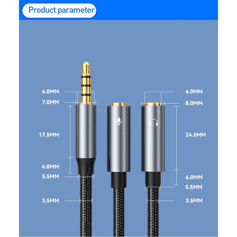 Cavo Audio Jack da 3.5mm maschio a 2 Jack cavo Audio Aux femmina per Samsung S10 altoparlante per cuffie per auto cavo linea cavo Aux altoparlante