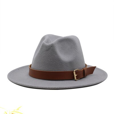 Fedora hoeden voor mannen, effen, formele kleding, kerk, bruiloft, brede rand, vilten hoed, winter, herfst, kaki, beige, riem, gesp, jazzpet voor mannen: Lichtgrijs