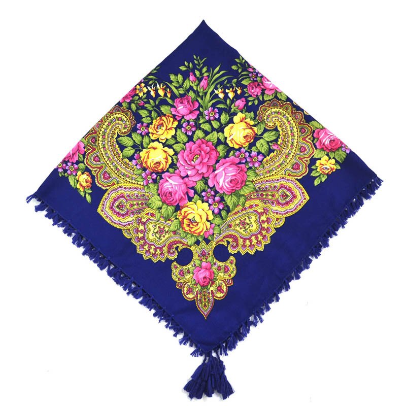 90*90cm châles russes pour femmes, écharpes nationales en coton imprimé, foulards russes rétro à franges, bandanas, pashminas d'hiver pour dames