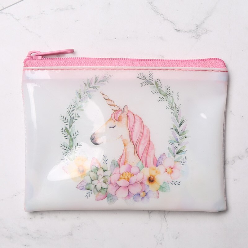 12*9cm Children's Coin Purse Cartoon Unicorn Printing Zipper Wallet For Key Change PVC Mini Waterproof Clutch: White