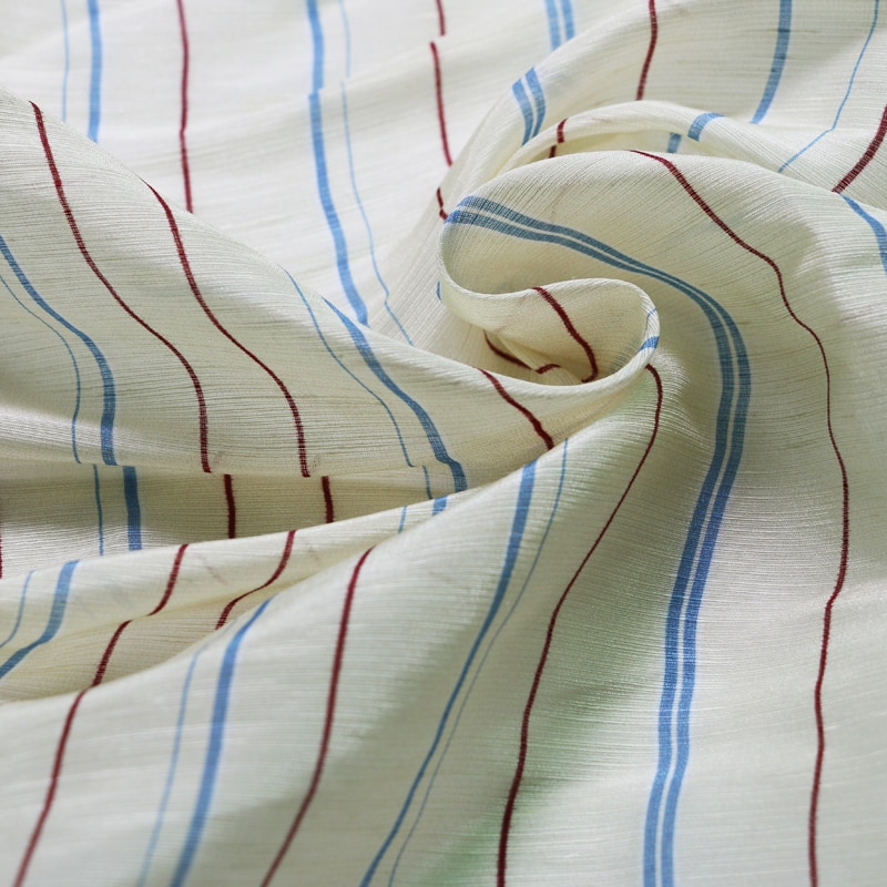100cm * 140cm tela de gasa de lino de seda a rayas para camisa de vestir amarillo azul