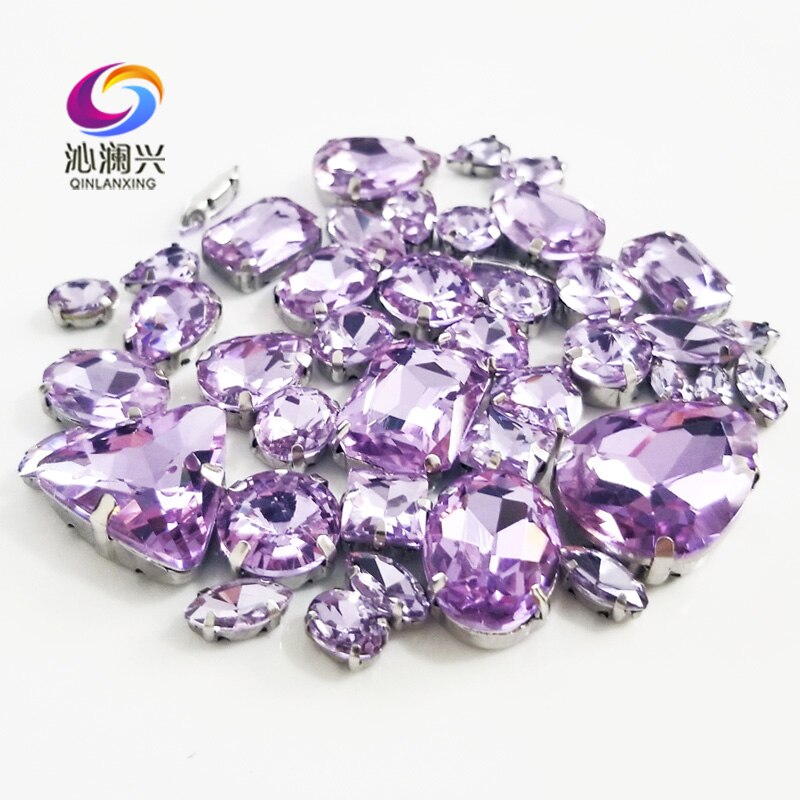 68 stks/pak super flash Kristal violet kleur mix vorm top glas kristal materiaal naaien klauw steentjes, diy/Kleding accessorie