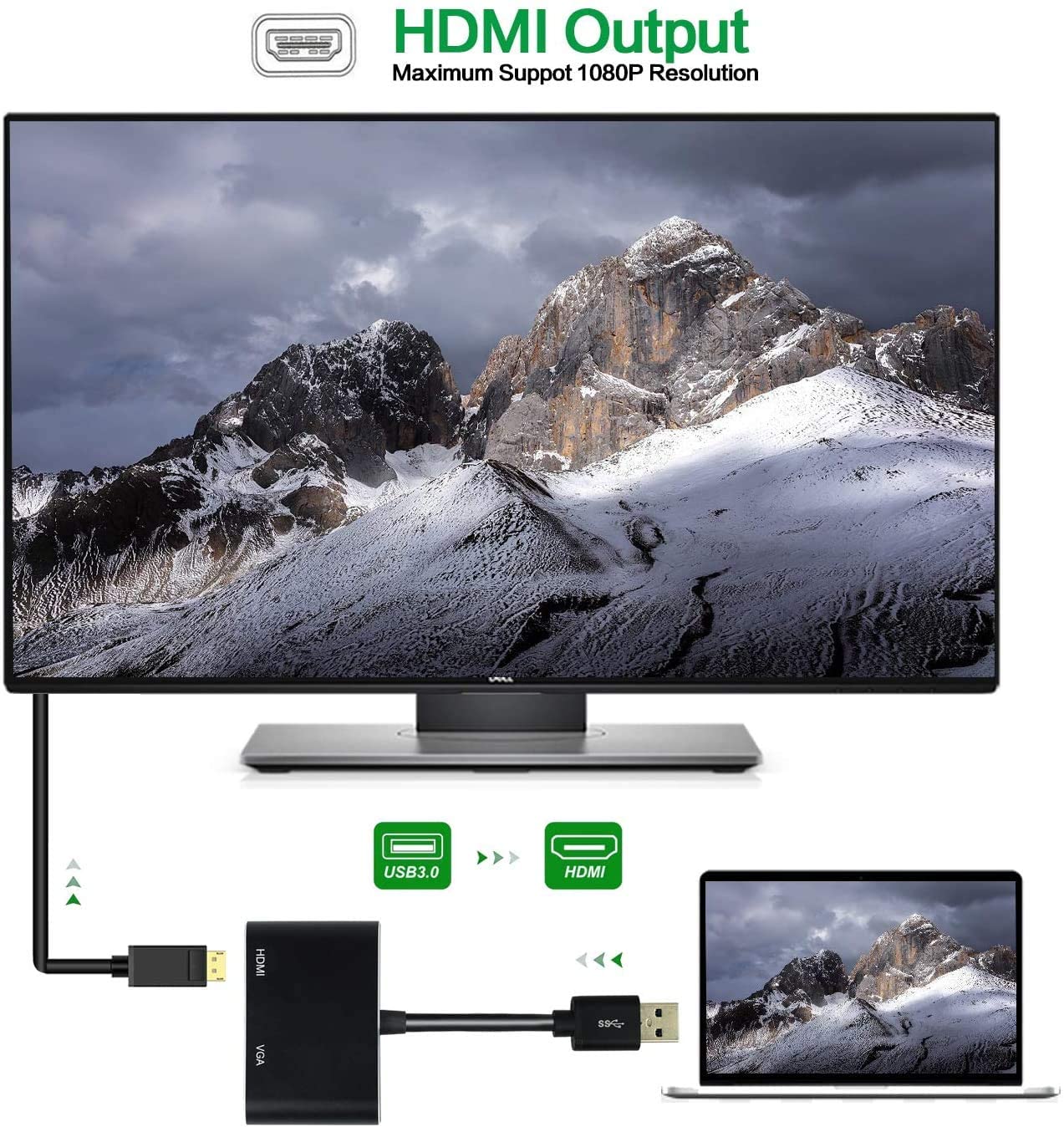 USB 3.0 To Hdmi VGA Adapter Support Max Resolution 1080p for Windows 7/8/8.1/10 Desktop Laptop PC Monitor