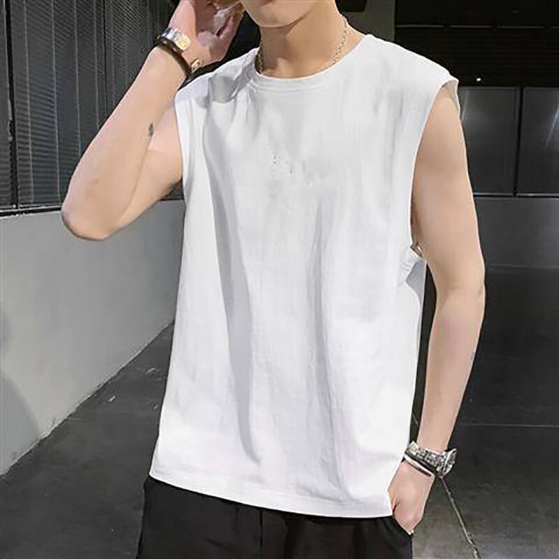 Hip-hop Shoulder Sweat Vest Male Tide Personality Tide Brand Summer INS Wear Sleeveless T-shirt Loose Trend