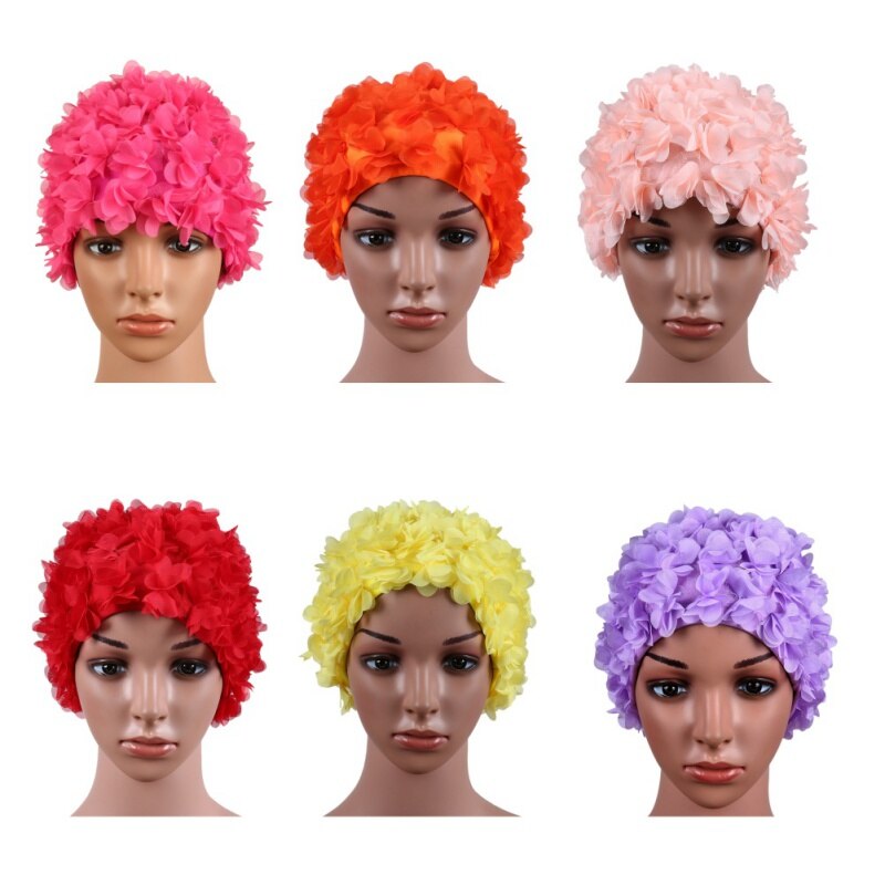 Badmössa kvinnor blommor blommig elastisk badmössa långt hår stoppning badmössa sportkläder