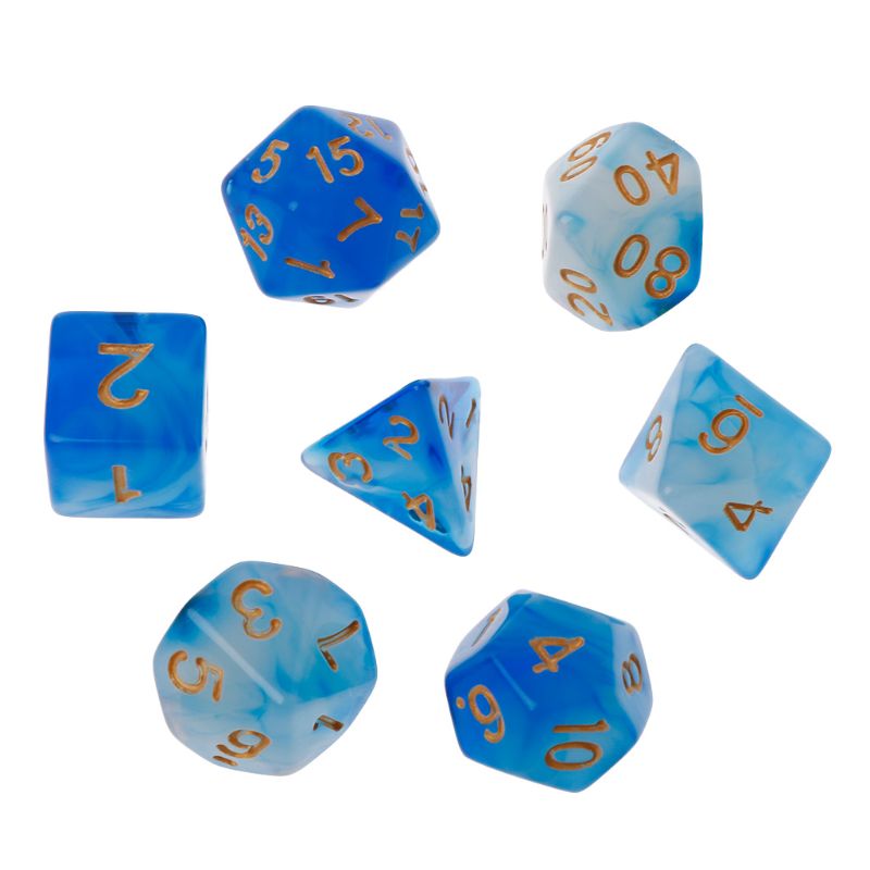 Nova 7 pçs/set Poliédrico Dados Lados D4 D6 D8 D10 D12 D20 Para Jogo De Mesa Acessórios de Entretenimento: Azul