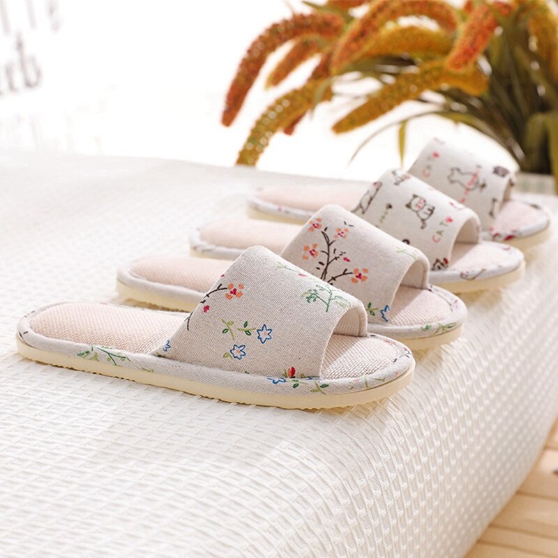 Women Home Slippers Indoor Floor Soft Couple Linen Slipper Spring Autumn Lightweight Unisex Bedroom Shoes