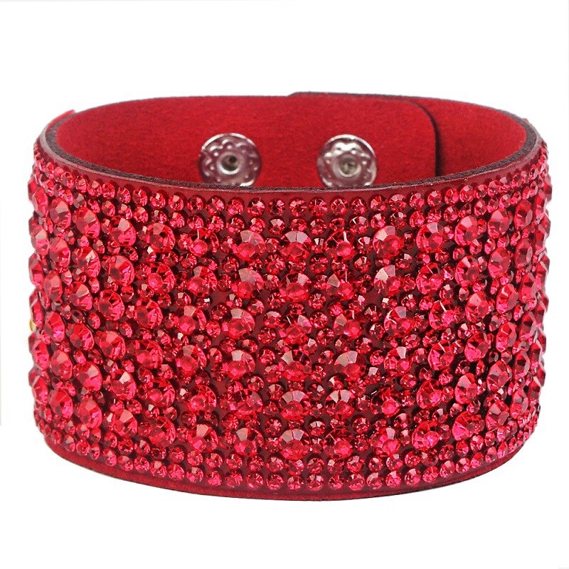 Louleur Breiten Leder Kristall Armbänder & Armreifen Für Frauen Mädchen Handgemachte Weibliche Charme Manschette Armbinde Armbinde Partei Schmuck: rot