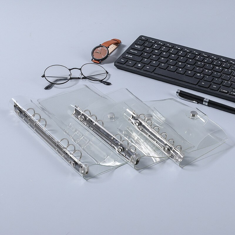 Transparent Soft PVC Binder Cover Snap Button Closure Filler Paper Case 6-Ring for 6-Hole Planner Pages Refill Insert A5 A6 A7