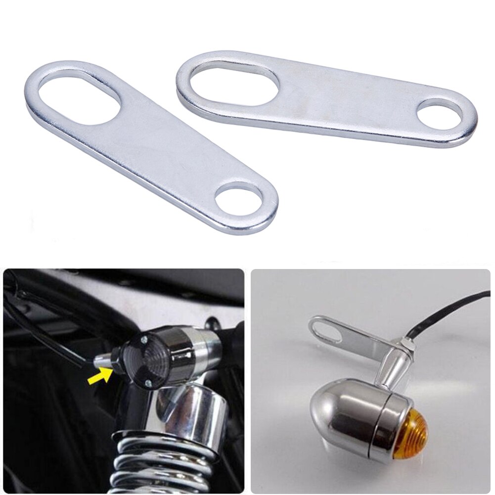 Motorcycle Turn Signal Indicator Light Lamp Holder Shock Brackets (Silver)