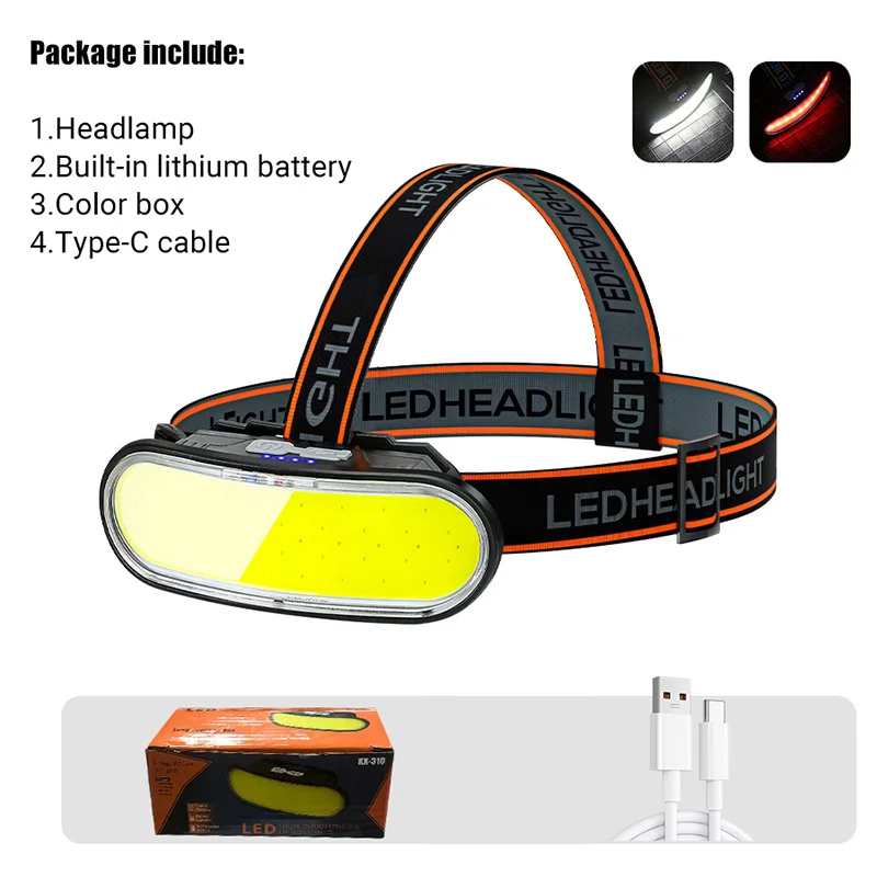 Kx -310 cob+led pandelampe projektør usb genopladelig hovedlommelygte indbygget batteri 1200 mah forlygte led til fiskeri camping: Foranderlig