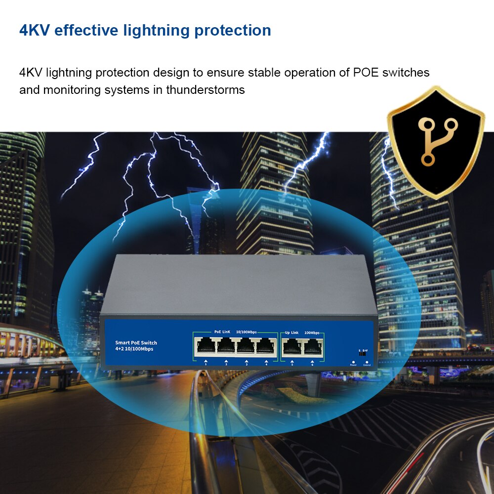 4 Port PoE switch for ip camera with 2 port 100M uplink 1 port SFP PoE Ethernet Switch PoE 52V switch