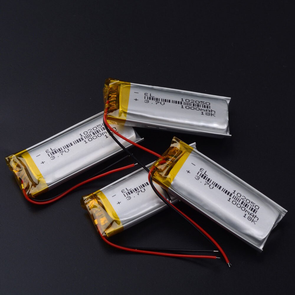 Batterie lithium-ion polymère 1000mah 3.7 V 102050, pour MP3 MP4 MP5 GPS KTV, batterie domestique, amplificateur audio, ordinateur, microphone: 4pcs
