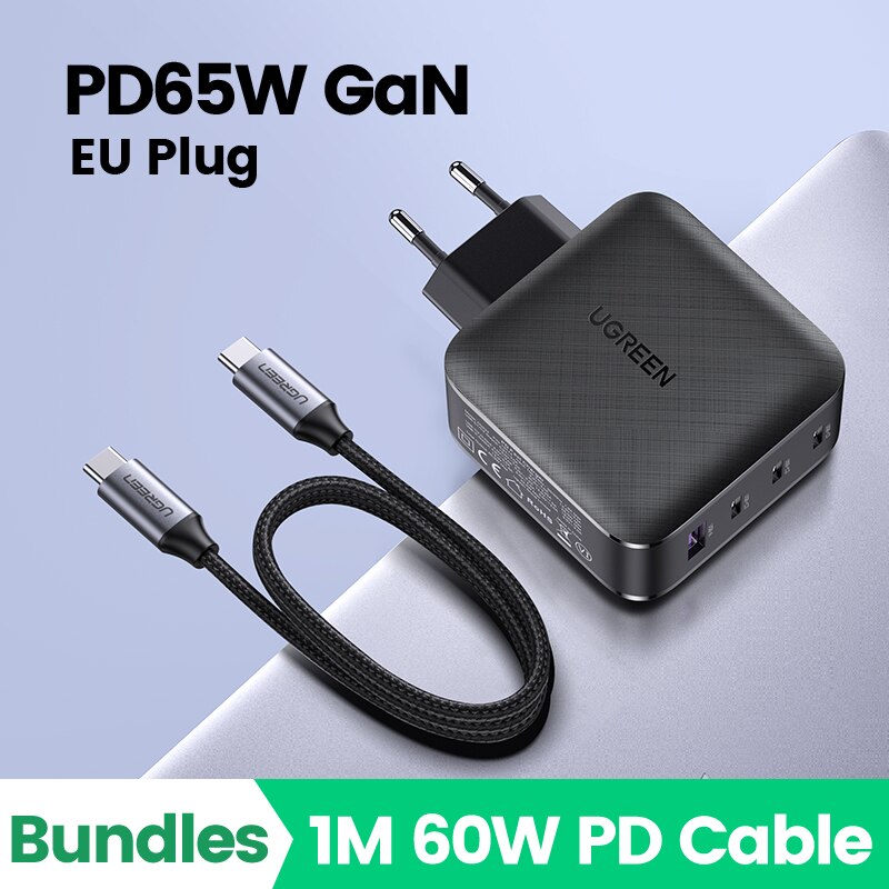 Ugreen PD 65W Ladegerät GaN USB Typ C Ladegerät für Apple MacBook Air iPad Pro Samsung Tablet Schnelle Ladegerät für Nintendo Schalter: EU With 60W Cable