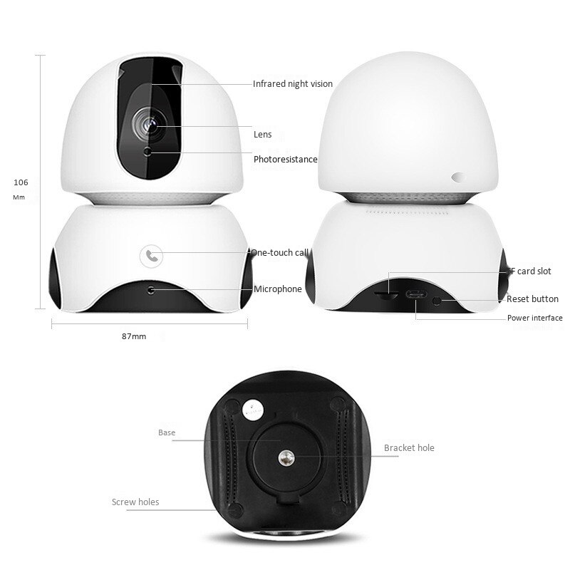 360 graders babymonitor 1080p hd wifi indendørs kamera med et-klik-opkaldsfunktion (eu-stik)