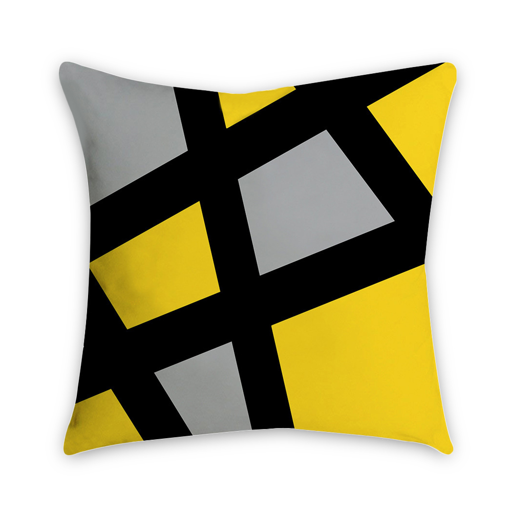 Urijk Geometric Printed Throw Pillow Case Yellow Gray Diamond Wave Waist Cushion Cover Office Sofa Housse de Coussin Kussenhoes
