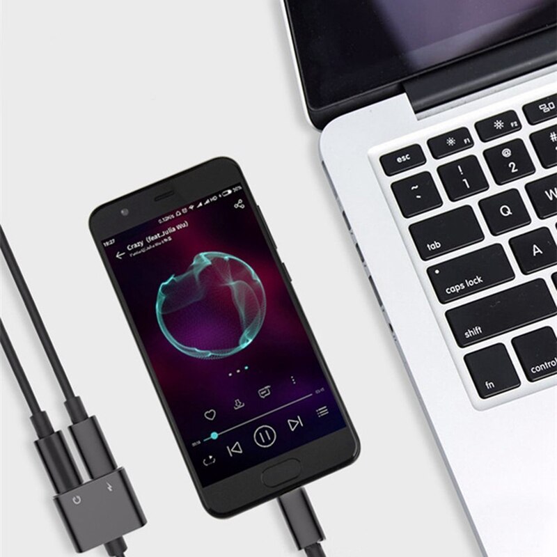 2 in1 type-c  to 3.5mm hoofdtelefoonaansluiting adapter/connector oplader, oortelefoon aux-uitgang & oplaadadapter