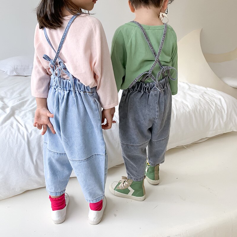 Garçons filles denim salopette style enfants coton décontracté navet denim pantalon enfants enfant en bas âge