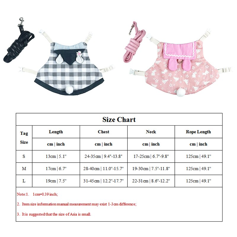 Falda con arnés para mascotas, conjunto de ropa de conejo, vestido de conejito, chaleco, arnés de cuerda, correa para caminar, bonito vestido de Cosplay