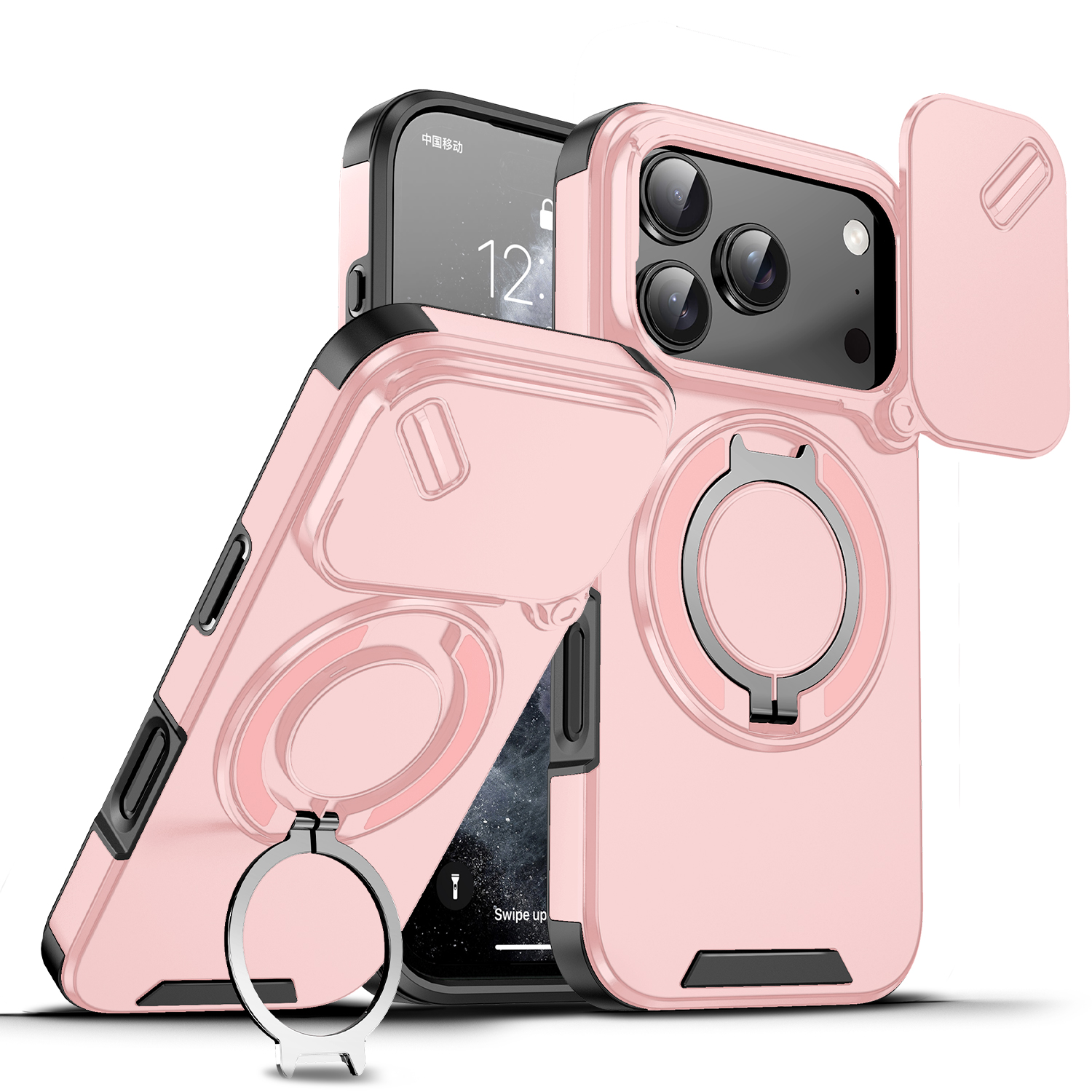 luxe360 ° Ring Standhouder Magneet Telefoonhoesje voor iPhone 17 Air 17 Pro Max Schokbestendige Slide Camera Protecto Cover: Roze / iPhone17 Lucht