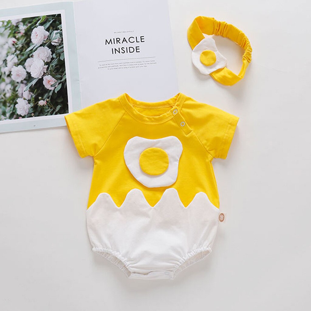 4# Eggs Printed Bodysuit Newborn Infant Baby Girls Boys Patchwork Romper Bodysuit Hairband Clothes 2pcs Bodysuits Body Bebé: 80
