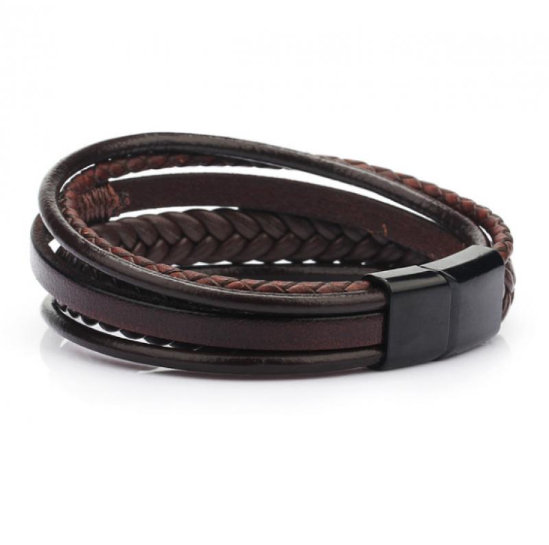 Skóra bydlęca pleciona męska skórzana bransoletka, skórzana klamra magnetyczna ze stopu