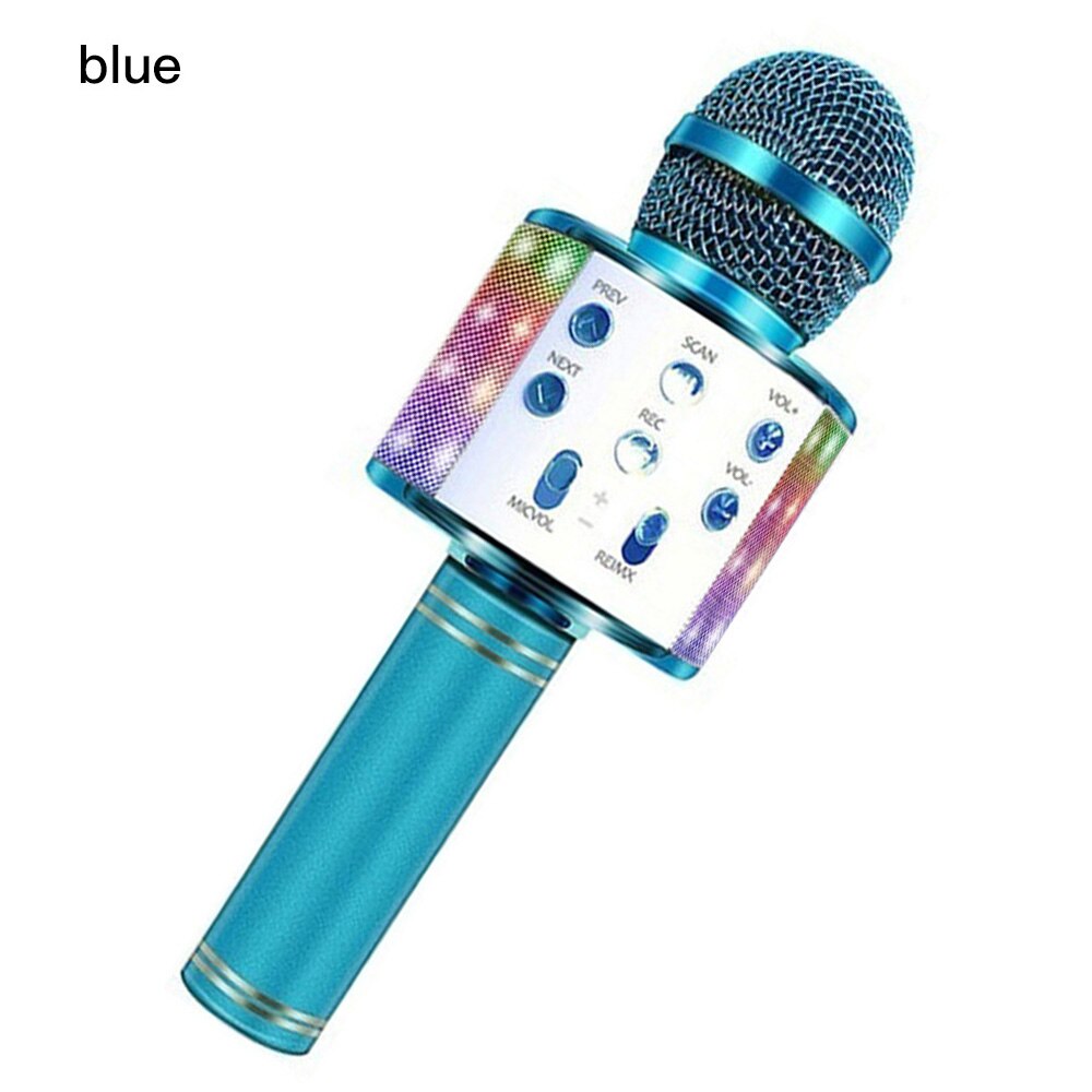 WS858 Bluetooth Karaoke Wireless Microphone Speaker Handheld Condenser Microphone Player Singing Recorder Mic LED: LED Blue