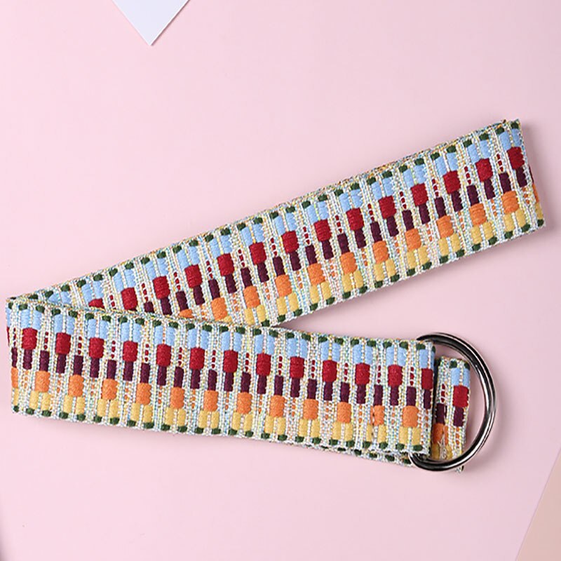 Lærred afslappet bælter til kvinder retro 130cm lang rem boho stil vævning d form spænde kvindelige harajuku linning jeans bukser: Gul