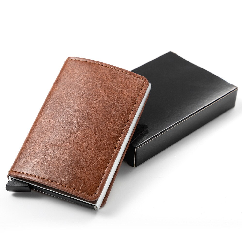 Zovyvol Veiligheid Smart Portemonnee Anti-Diefstal Mannen En Vrouwen Kaart Portemonnee Metalen Aluminium Solid Slim Kleine Korte Portemonnee cartera Mujer: Light Brown CZ0008