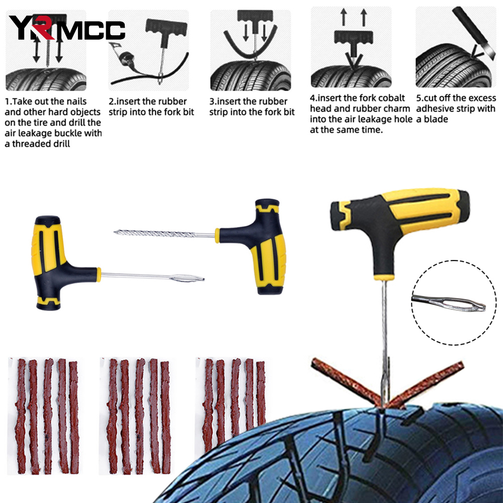 Kit de reparación de neumáticos de coche, herramientas de enchufe de punción, punción de neumáticos de motocicleta, tiras de neumáticos de coche de emergencia, Kit de herramientas de reparación de pegamento, accesorios para coche