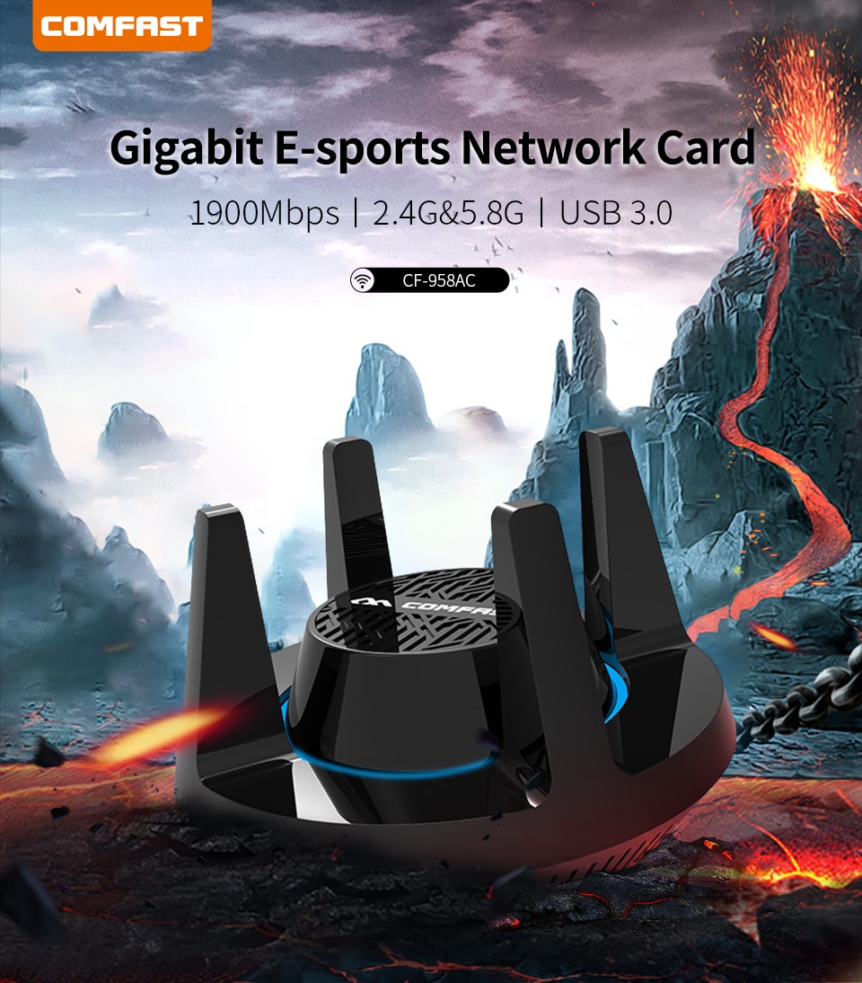 Voorraad Comfast AC1900 Wirelss Gigabit E-Sport Netwerkkaart Wifi Adapter Usb 3.0 1900Mbps Dual Band 5.8G 4x3dBi Antenne Game Card