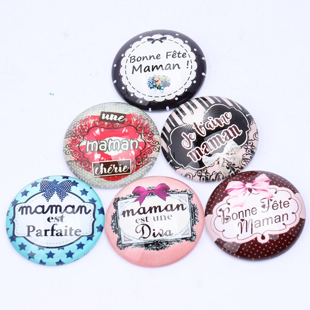 20 pçs misturado maman foto de vidro cabochão 20mm 25mm flatback diy feito à mão jóias descobertas para chaveiro pingente fazendo