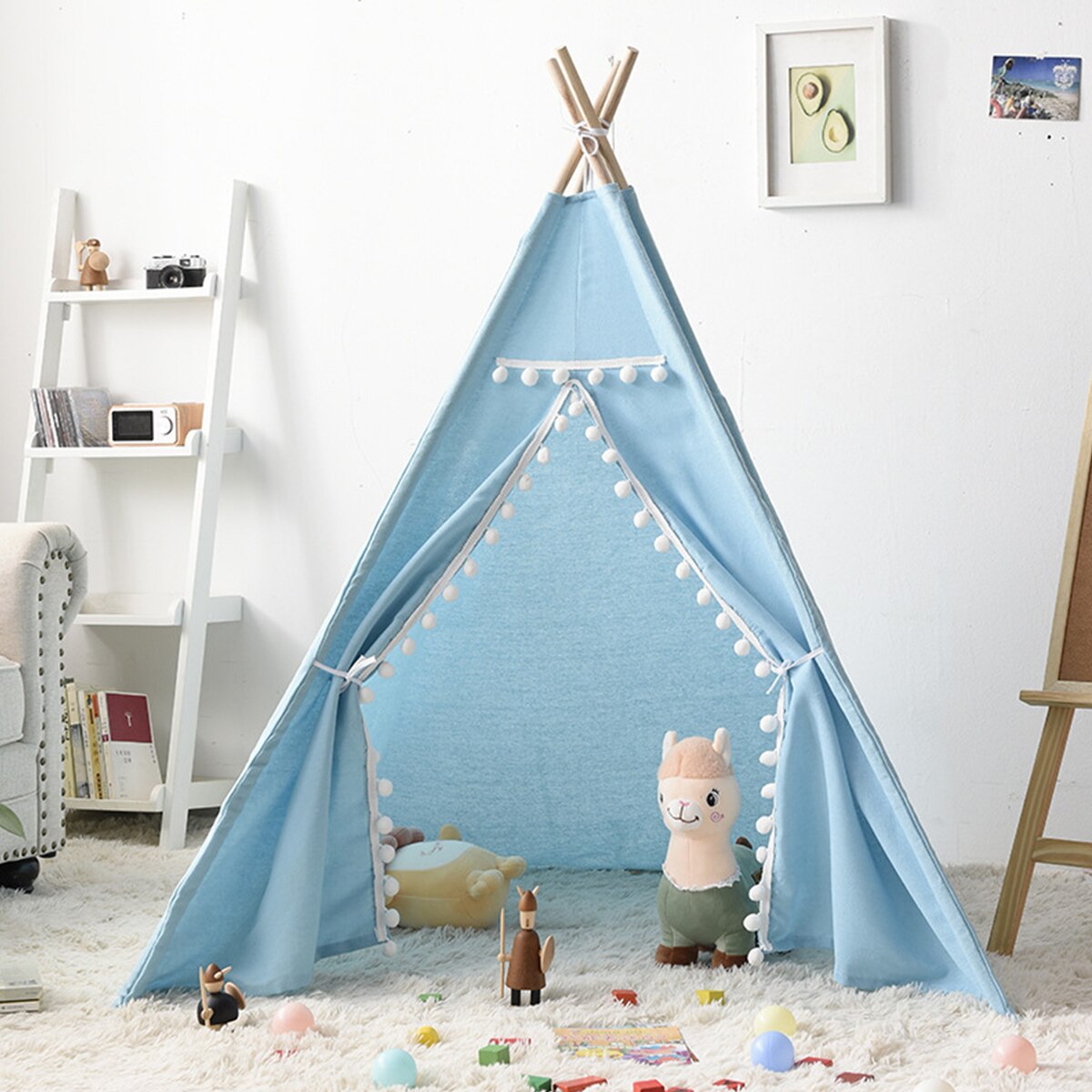 1.35M-1.8M Baby Tents Teepee Triangle Tent Kids Playhouse Cotton Canvas Pretend Play Tent Decoration Game House Boy Girls