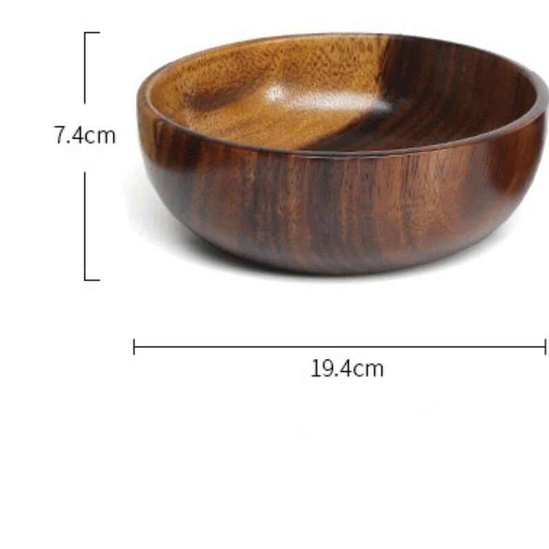 Bol à soupe/riz en bois naturel de Style japonais, bol à soupe/salade, vaisselle, bassin ménager, assiette à fruits, bol à salade en bois: 19.4CM