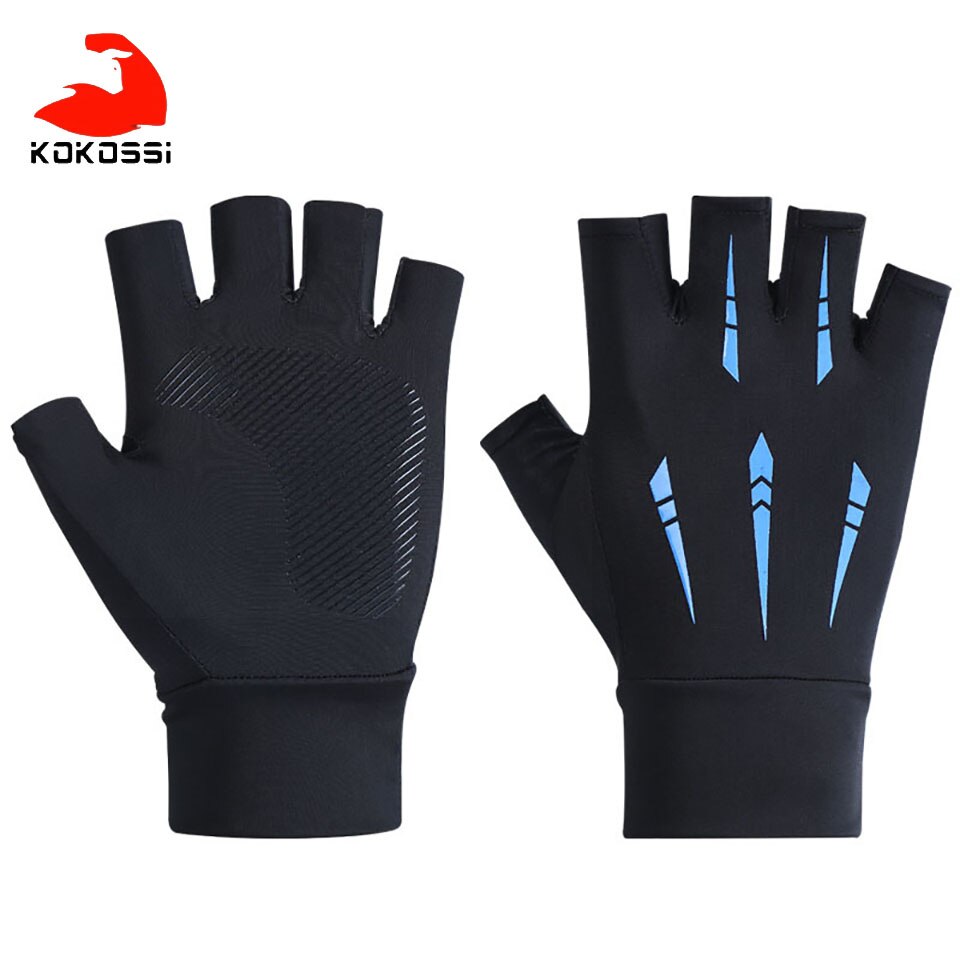 KoKossi Frühling Sommer strecken Eis Seide Handschuhe Kühlen Atmungs Leichte Weiche Komfortable Nicht-rutsch Verschleiß-Besteändig Angeln Handschuh: C Schwarz Blau