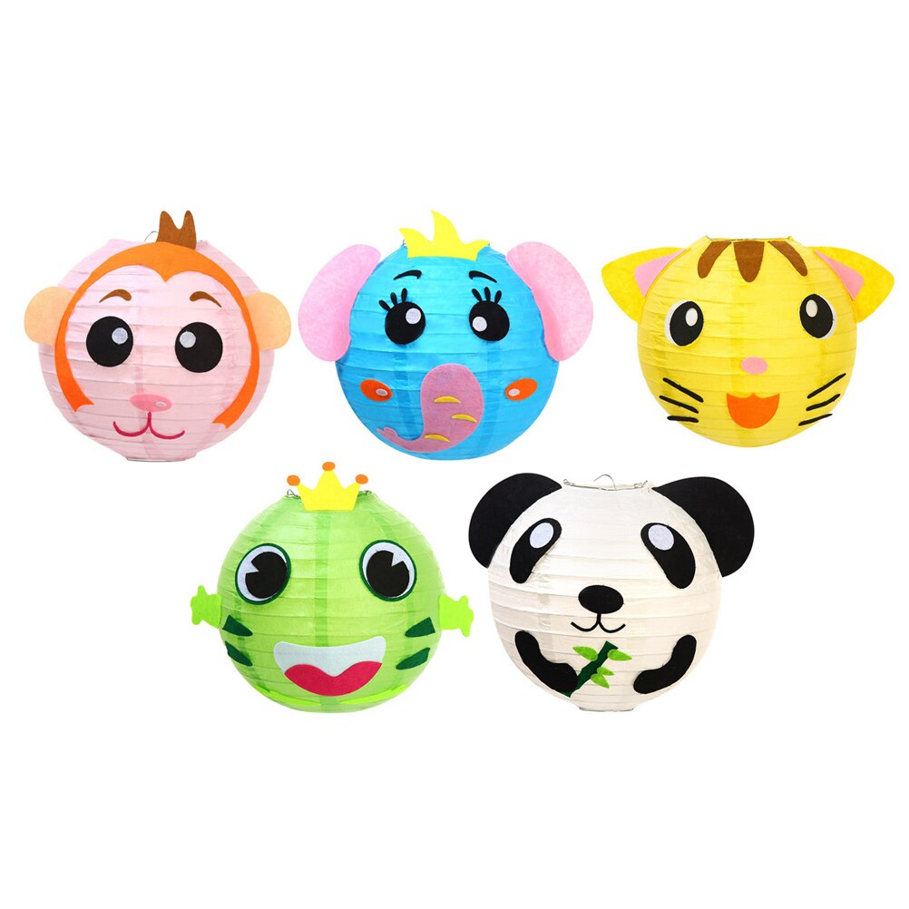 5pcs Kids Cartoon Lanterns Chinese Paper Lanterns DIY Paper Lantern Supplies