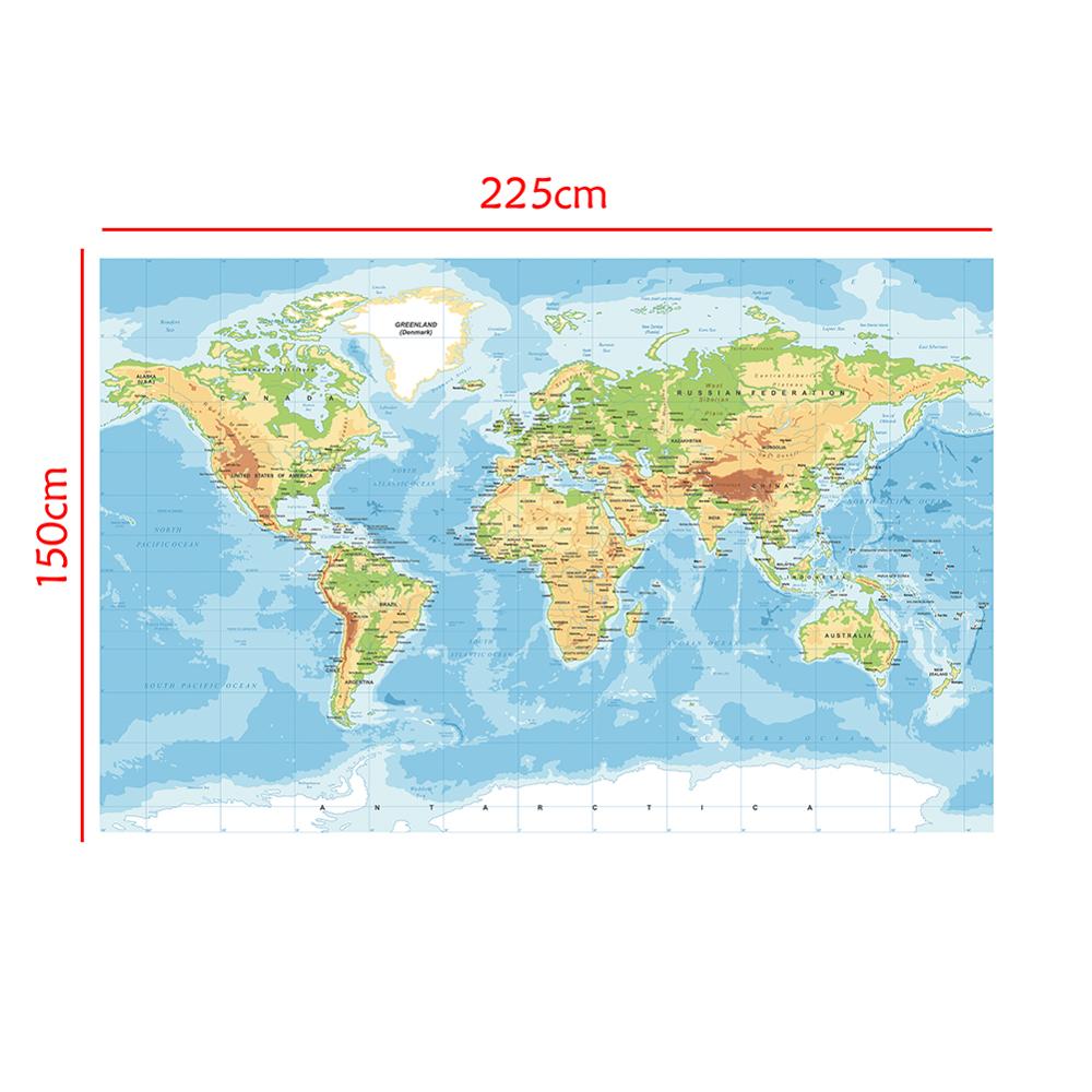 150x225cm The World Non-woven Map Mercator Projection Without National Flags For Education And Culture