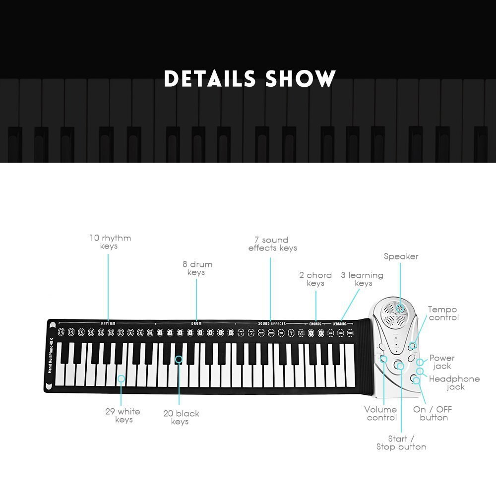 Usb mão enrolar piano portátil dobrável eletrônico órgão teclado instrumentos 49 chave para os amantes da música jogar acessórios novo