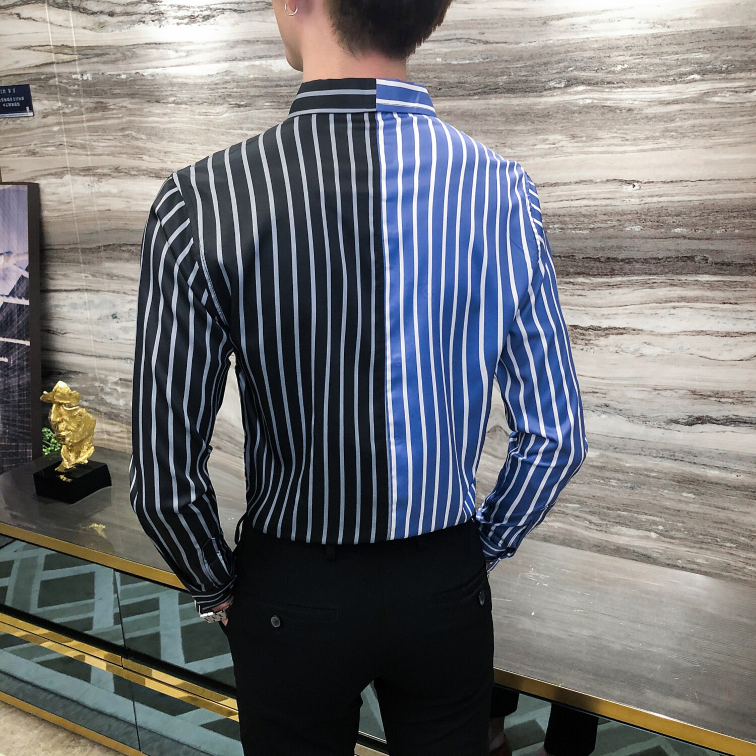 Skjorte med stribesyning blomstret skjorte mænd slim fit casual mænd social skjorte langærmet natklub luksus camisa masculina