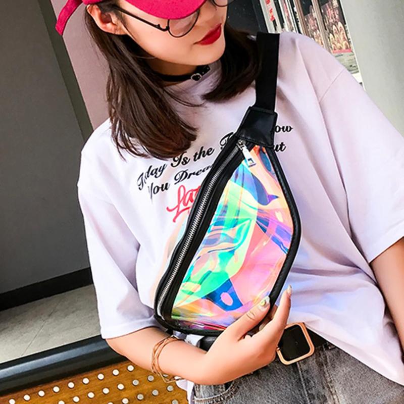 PVC Olografico del Pacchetto di fanny laser Marsupi Delle Donne di Spalla della Chiusura Lampo Borse Breve Viaggio Messaggeri Borsa Petto