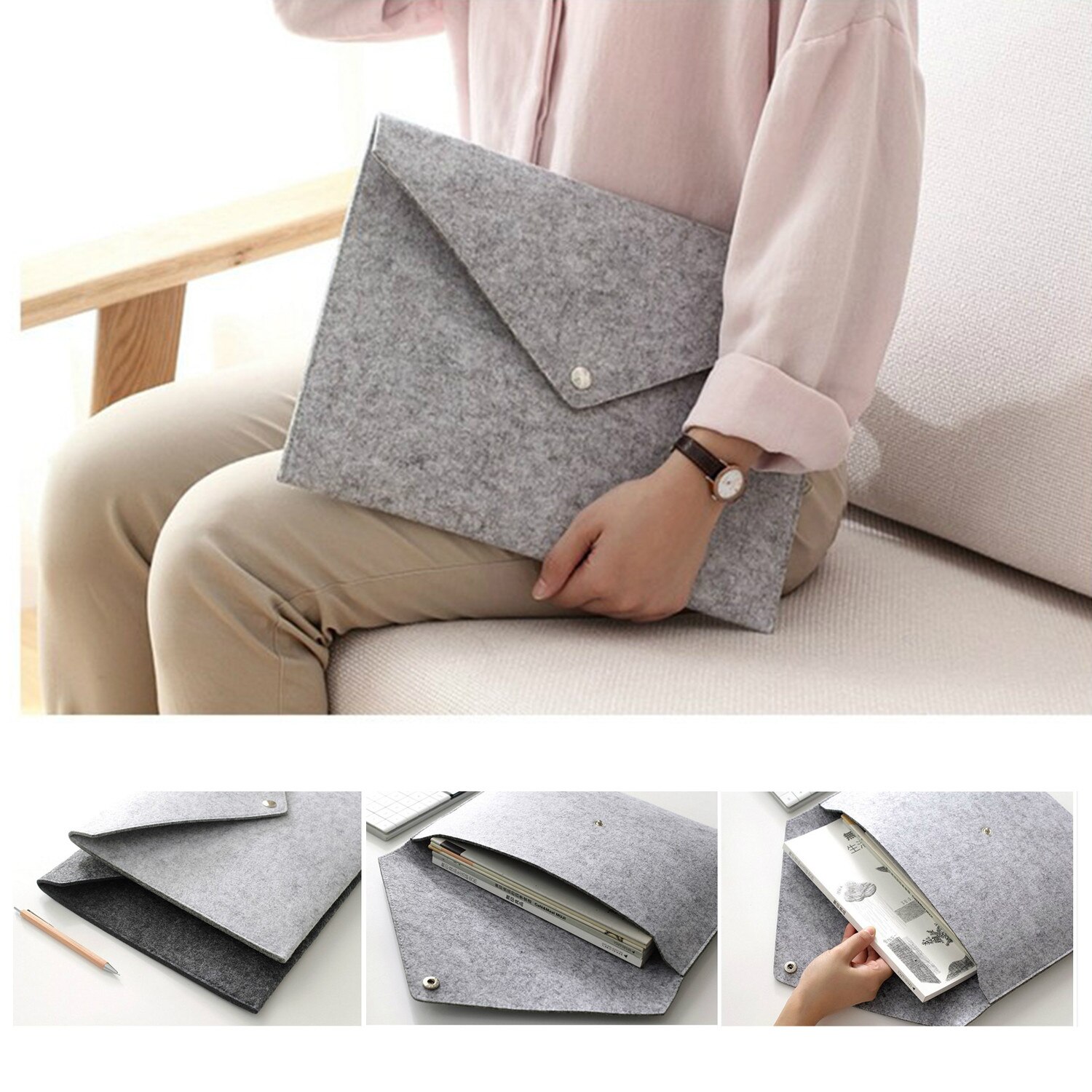 Simple Solid A4 Big Capacity Document Bag Business Briefcase File Folders Chemical Felt Filing Products Student