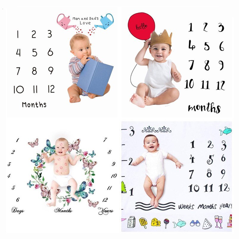 Cartoon Pattern Infant Baby Milestone Photo Props Background Blankets Backdrop Cloth Calendar Boy Girl Photo Accessories