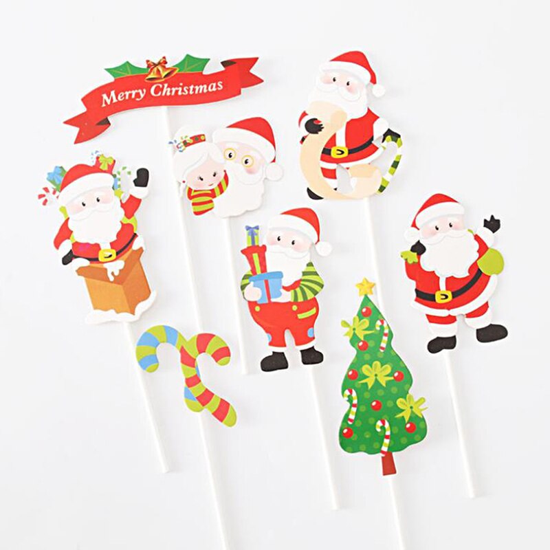 1Set Merry Christmas Letter Cake Topper Santa Claus Snowman Cake Decoration Home: H