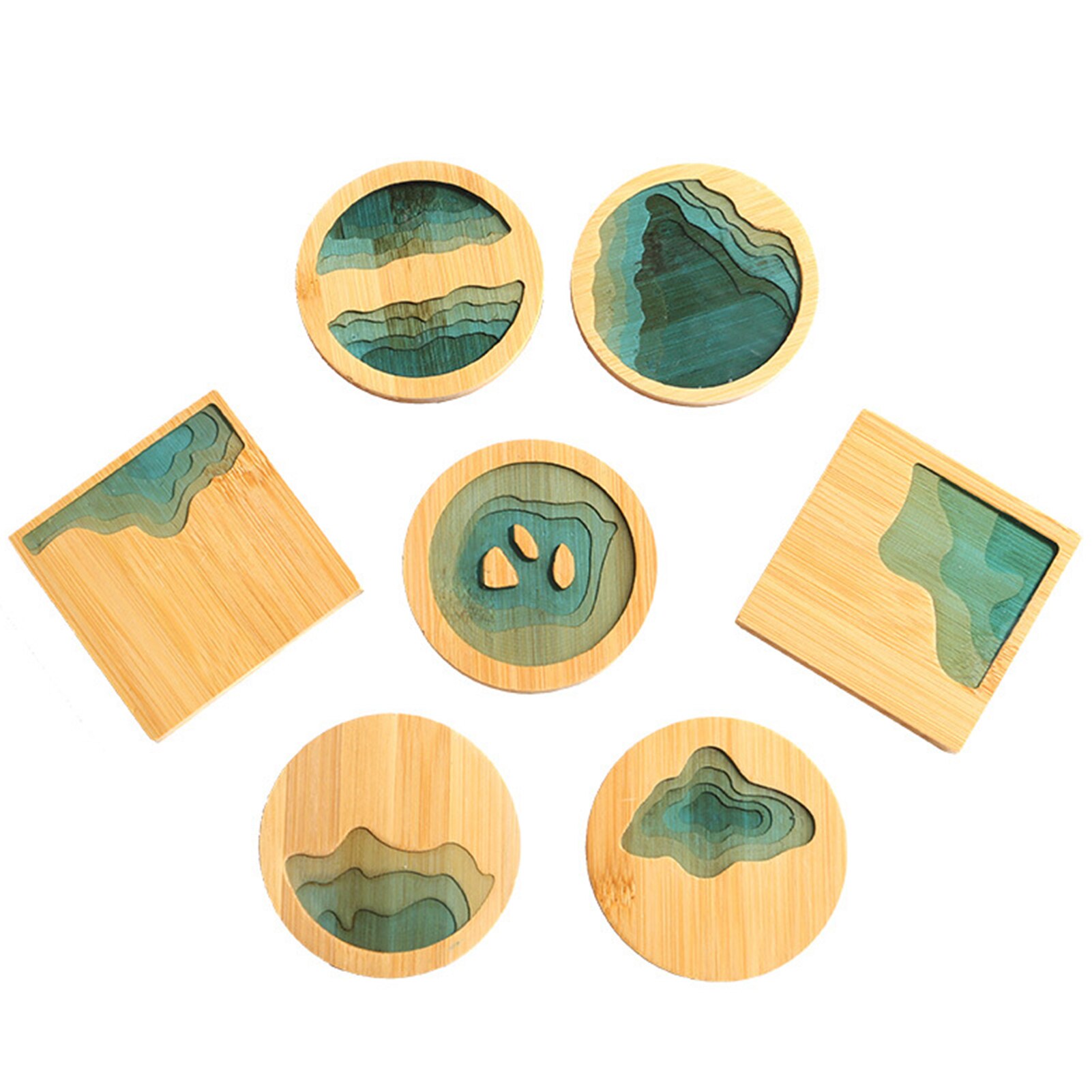 Round Cup Pad Epoxy Resin Transparent Bamboo Insulation Pad Landscape Pattern Coaster Tea Cup Holder Mat For Kitchen