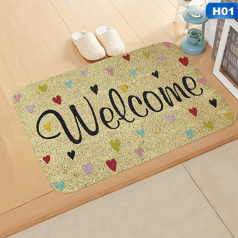 Tapis antidérapant rectangulaire 40 x 60cm welcome home pour chambre à coucher, tapis de sol d'entrée, motif tournesol, paillasson en flanelle: H01