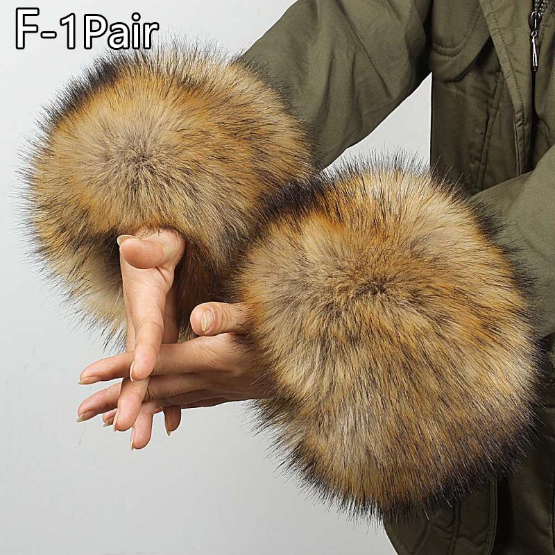 2 pezzi grande polsino in pelliccia da polso decorazione manica grande cappotto invernale manica anello mano pelliccia di volpe sintetica pelliccia grande maniche lunghe calde polsini scaldamuscoli: F