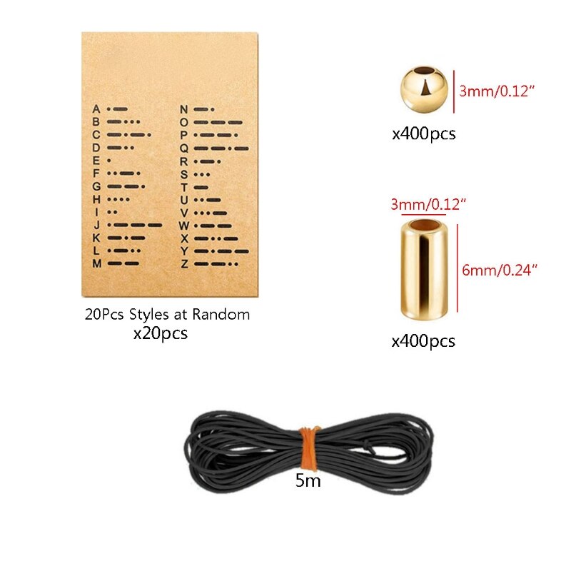 R2LE DIY Morse Code Bracelet Making Kit 400 Round Spacer Beads 400 Long Tube Beads 20 Morse Code Decoding Card 1Roll Wax Line