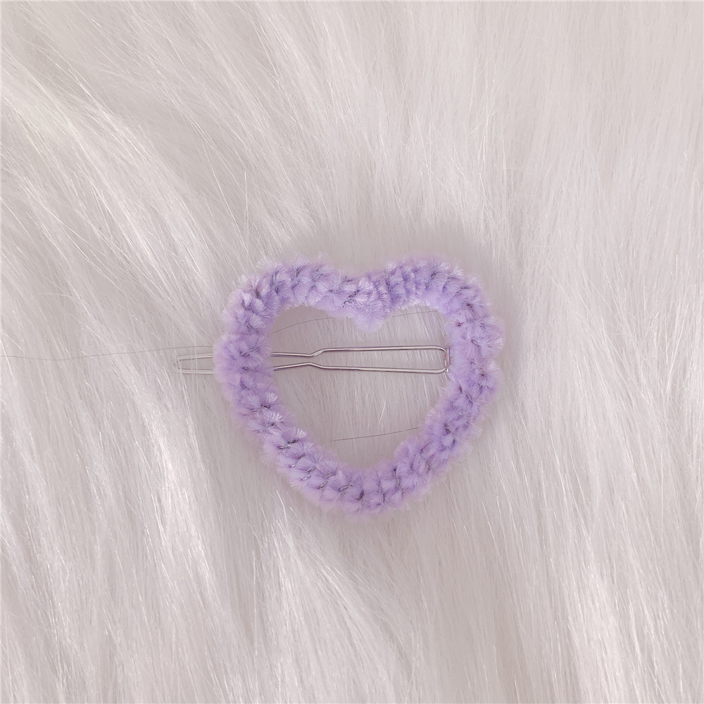 Kolorowe pluszowe niewypełnione serce Out spinki do włosów dla kobiet dziewczyna śliczne Harajuku Vintage akcesoria do włosów prezenty oświadczenie Trendy biżuteria: purple 2